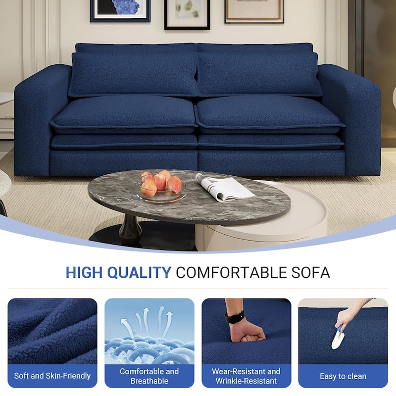 93" Convertible Sleeper Sofa Bed with Chaise Lounge, 3-in-1 Pull Out Sofa Couch, Teddy Fabric Loveseat Sofa w/ 2 Lumbar Pillows