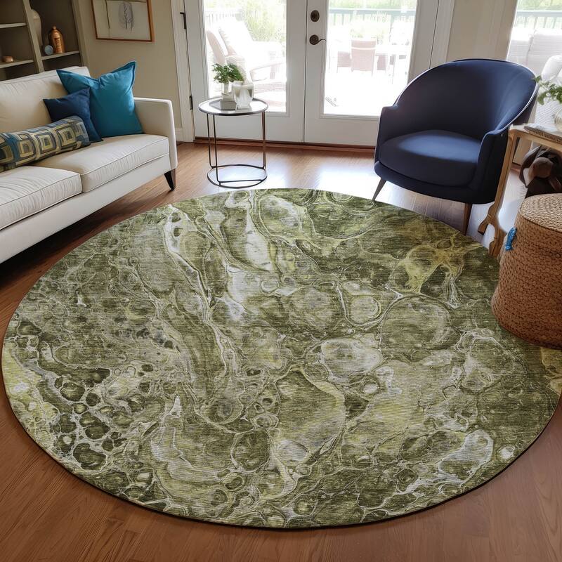 Machine Washable Indoor/ Outdoor Chantille Abstract Watercolor Rug - Taupe - 8' x 8'
