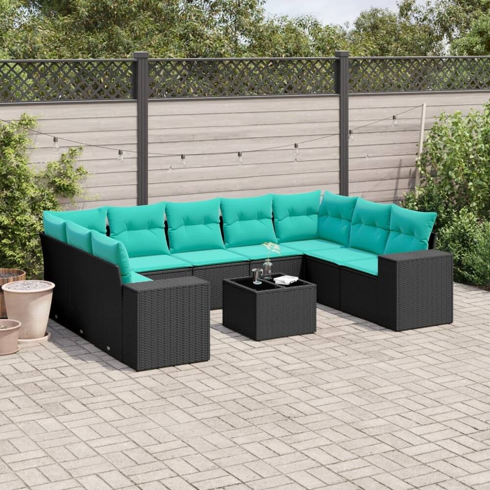 vidaXL 9/10 Piece Patio Sofa Set with Cushions Black/Brown/Gray Poly Rattan - 24.4 x 24.4 x 27.2