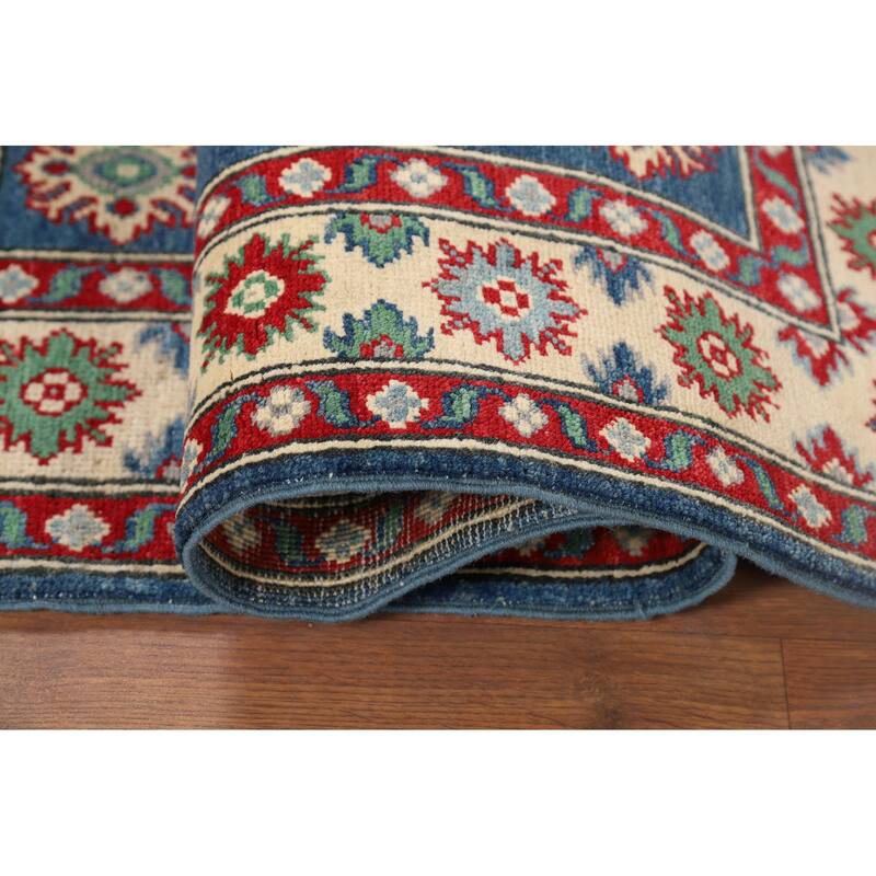 Blue Kazak Accent Rug Handmade Wool Carpet - 3'4" x 4'10"