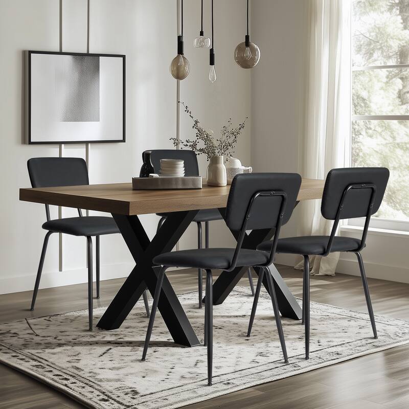 Black Iron Frame Padded Dining Chairs Set of 4 Modern Minimalist - 15.7 x 19.6 x 33.4 in