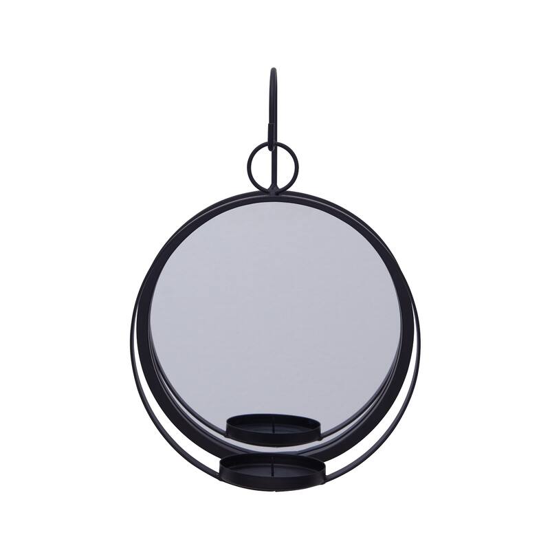 Round Wall Sconce Candle Holders with Mirror - 13.5" - Black