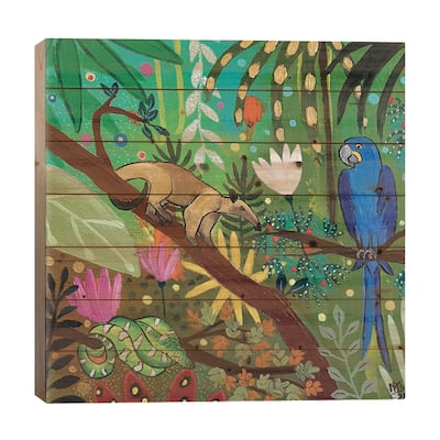 Anteater And Macaw Print On Wood by Magali Modoux - Multi-Color