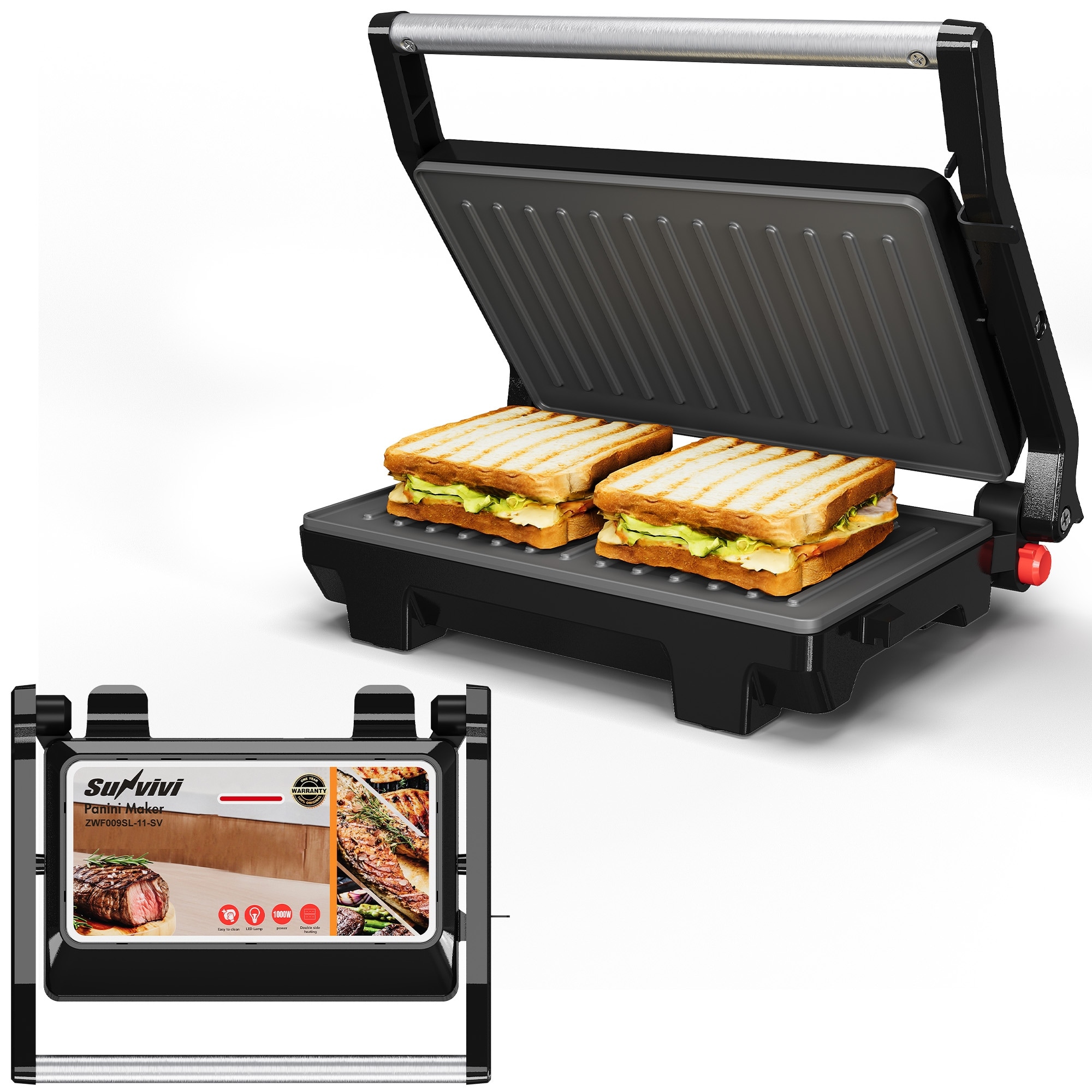 1000W Portable Panini Press Sandwich Maker - N/A - On Sale