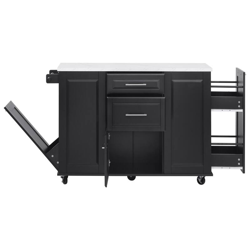 50.7"Kitchen Island with Pull Out Cabinet Organizer, Rolling Kitchen Island on 5 Wheels with Drop Leaf, 2 Drawers