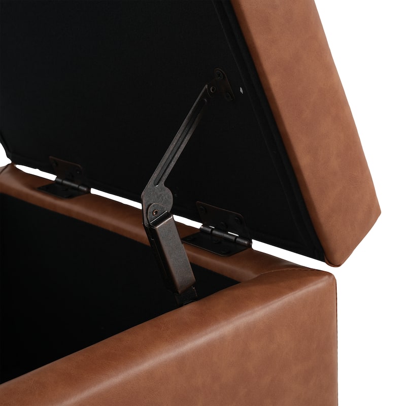Roomfitters Storage Ottoman Bench with Double Lift Top, Upholstered Coffee Table Seat, Brown