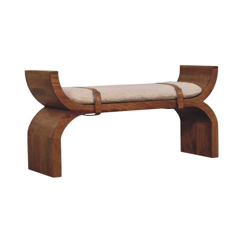 Artisan Furniture Solid Wood Stirrup Curve Bench, Boucle seat