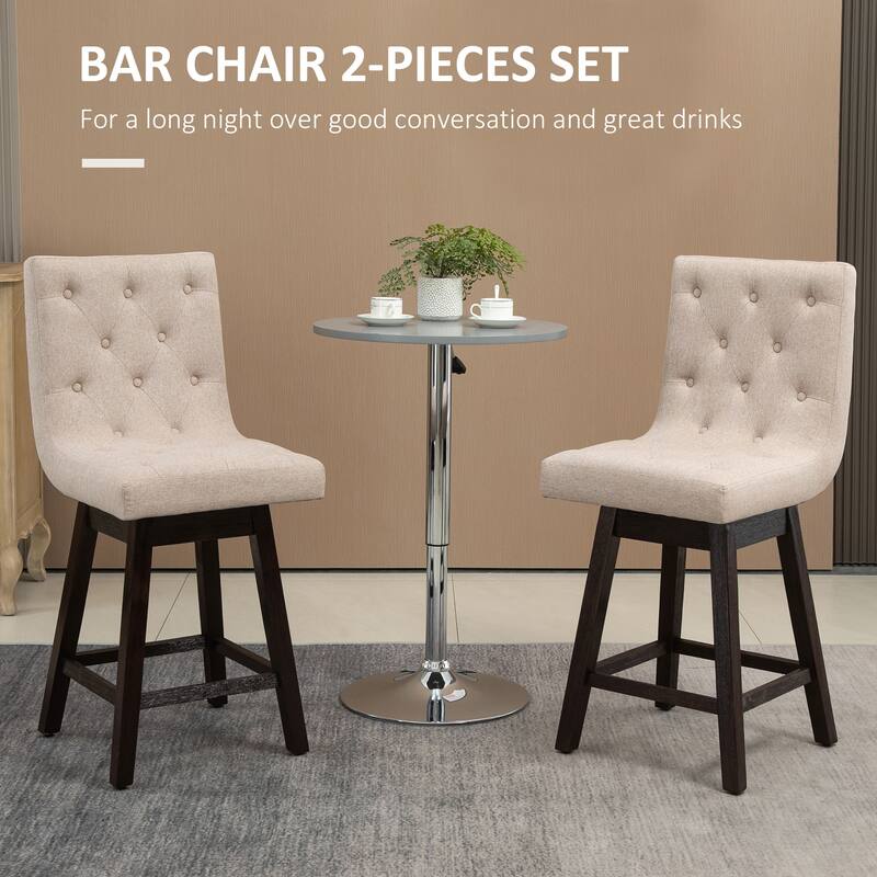 HOMCOM Bar Stools Set of 2, Swivel Bar Chairs, 25.5" High Fabric Tufted Breakfast Barstools for Kitchen Counter