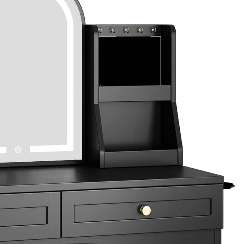Moasis 35.5-inch Makeup Vanity Desk with Arc-Shaped Mirror and Power Outlets