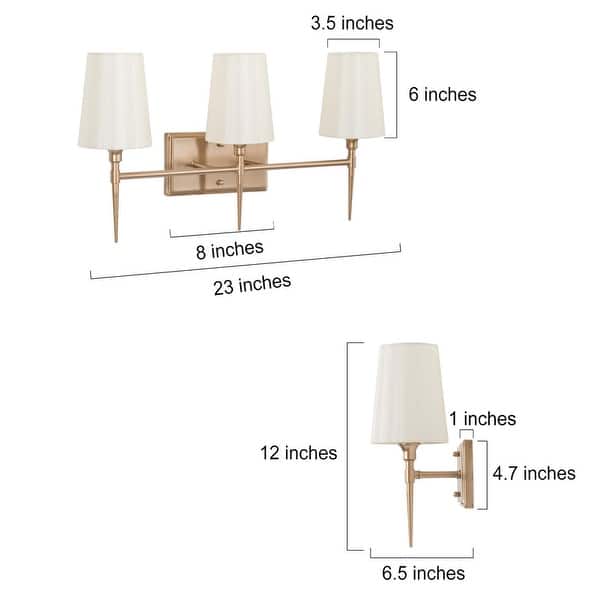 dimension image slide 1 of 3, Modern 3-Light Gold Bathroom Vanity Light Fabric Wall Sconces
