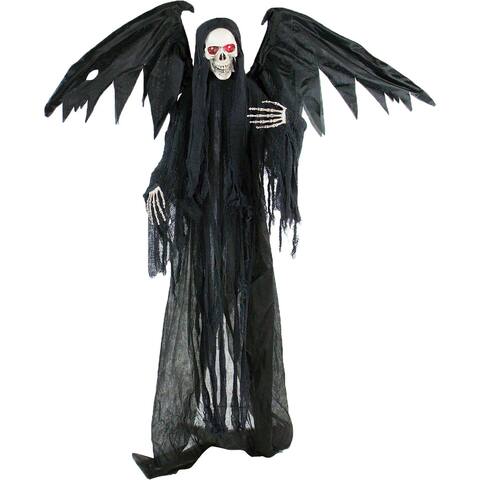 Haunted Hill Farm Life-Size Animatronic Reaper, Indoor/Outdoor Halloween Decoration, Red Flashing Eyes, Poseable, Battery