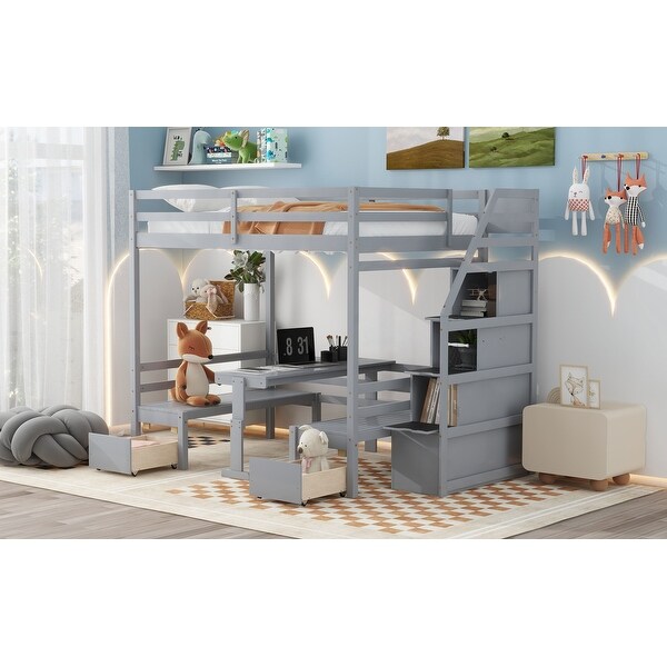 Full over Full Bunk Bed with Convertible Seats and Table Staircase Storage Wood Bunk Bed Frame for Kids Teens Adults Bedroom Bed Bath Beyond 41119038