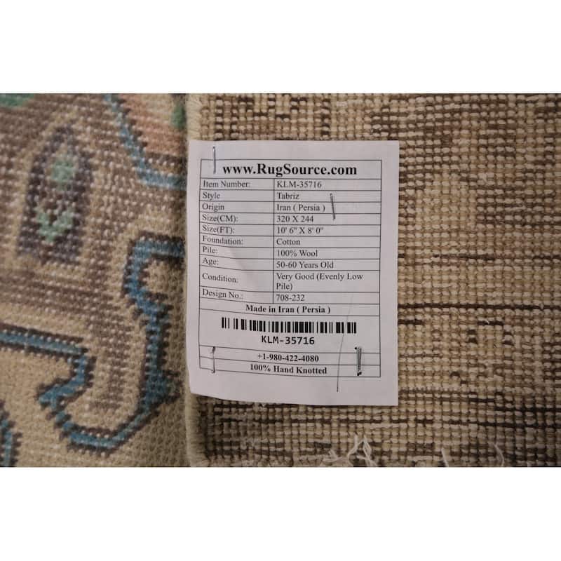 Tabriz Persian Area Rug Hand-Knotted Oriental Beige Wool Carpet - 8'0"x 10'6"