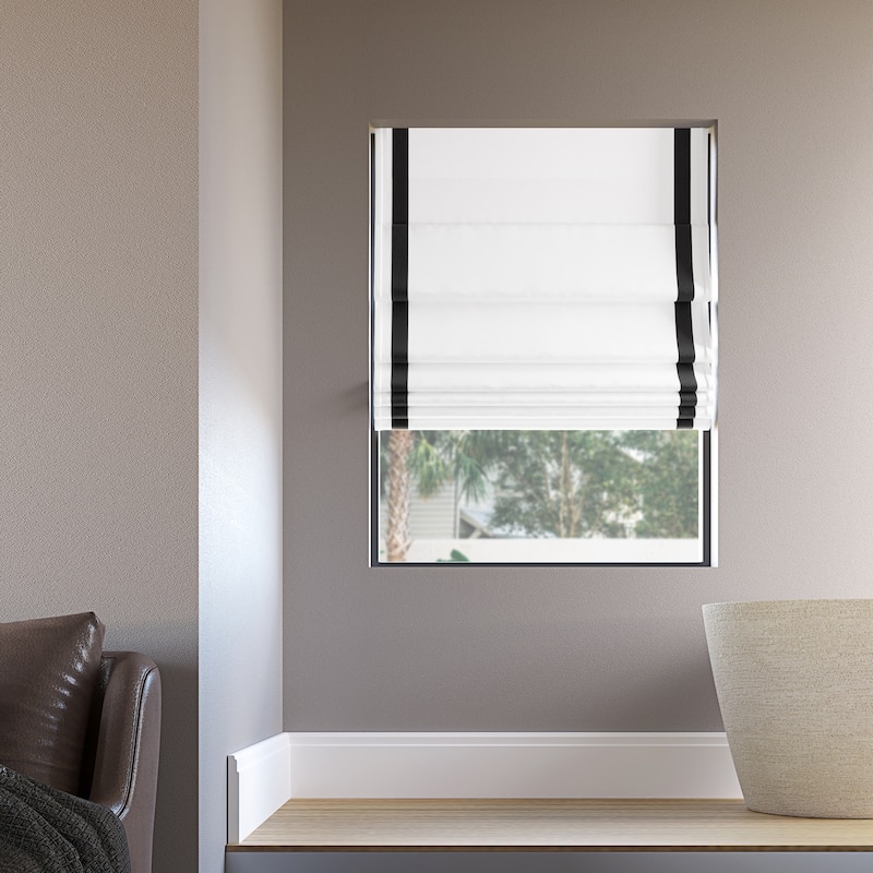 Sun Zero Olander Ribbon Border Total Blackout Cordless Roman Shade