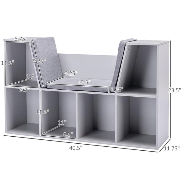dimension image slide 1 of 2, 6-Cubby Kids Bookcase with Reading Nook and Cushion, Multi-Purpose Storage Organizer for Bedroom, Living Room