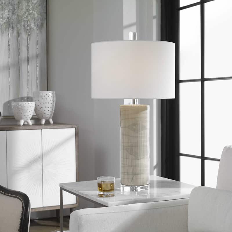 Ceramic Table Lamp with Drum Shade - 32" - Beige and White