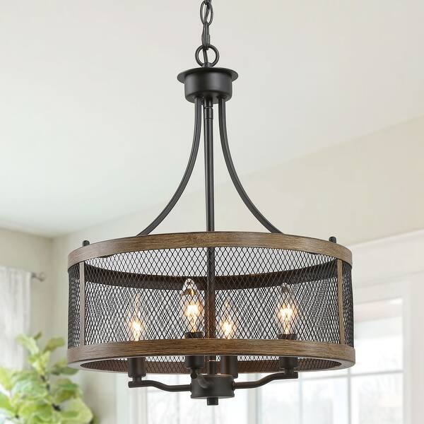 Modern Farmhouse 4 Light Drum Metal Cage Rustic Chandelier For Dining Room Overstock 29742616