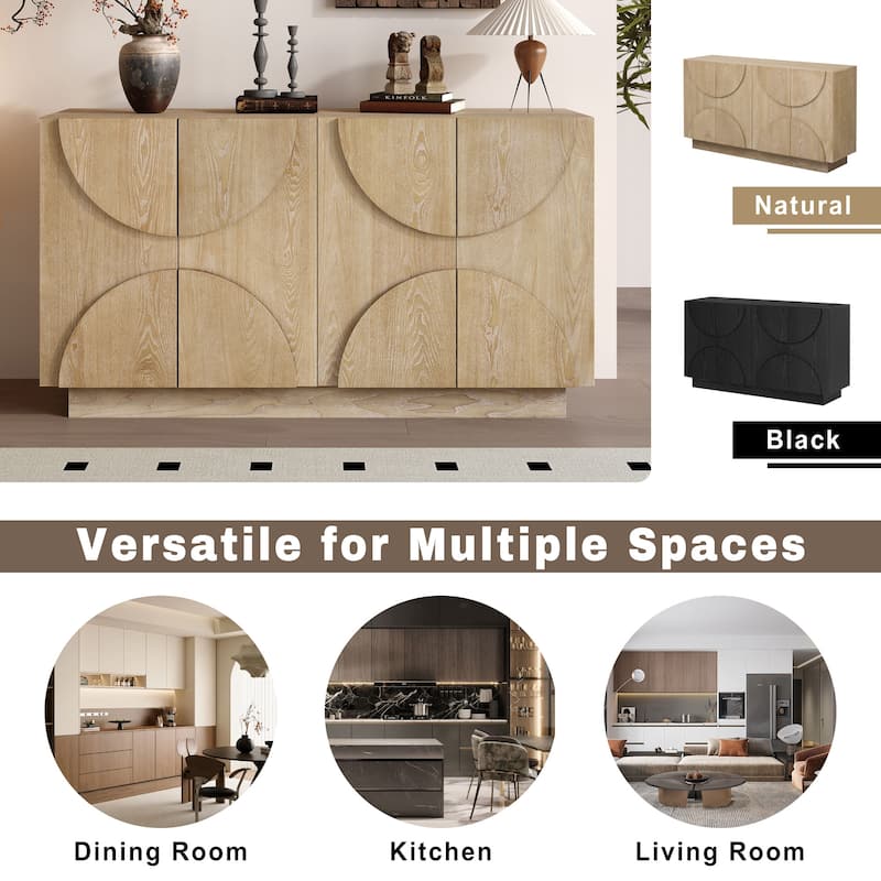 56" 4-Door Wood Sideboard Cabinet with Adjustable Shelves and Semi-Circular Handles, Buffet Storage Console