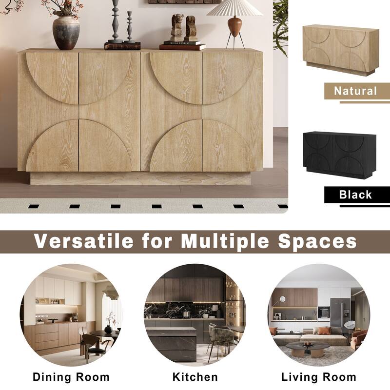 Sideboard with 4 Doors, Large Wooden Storage Cabinet, Accent Entryway Table with Semi-Circular Handles & Adjustable Shelves