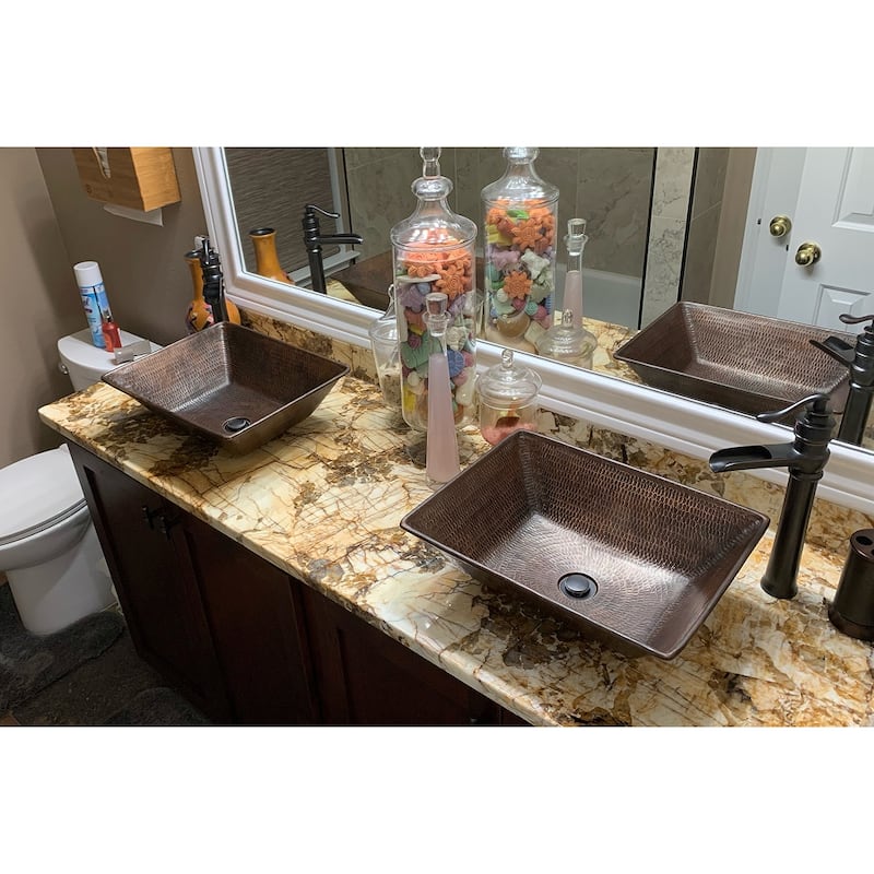 17-in Rectangle Wired Rim Vessel Hammered Copper Sink (VREC17WDB)