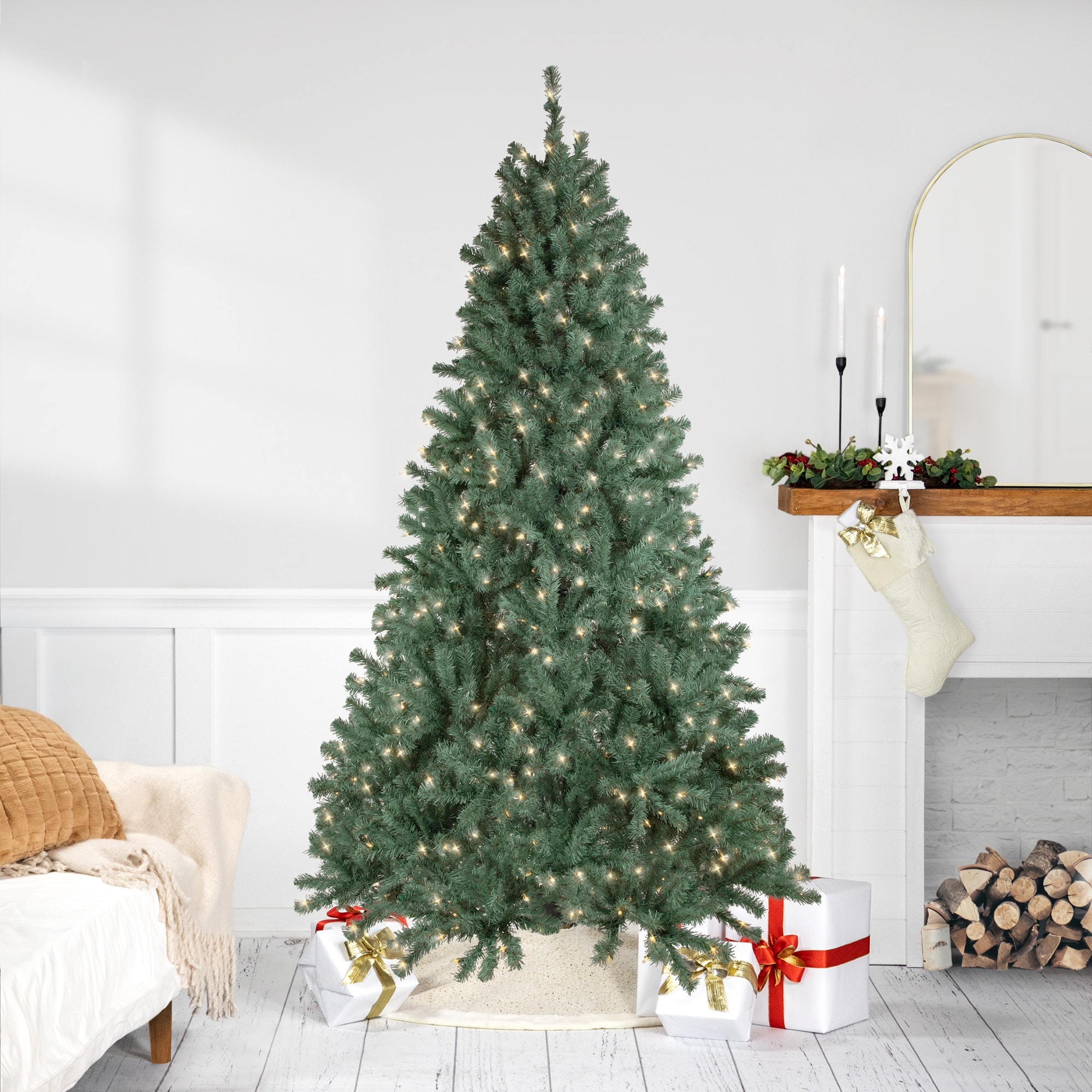 7.5' Colorado Blue Spruce Artificial Christmas Tree, Clear Lights - 7.5 Foot