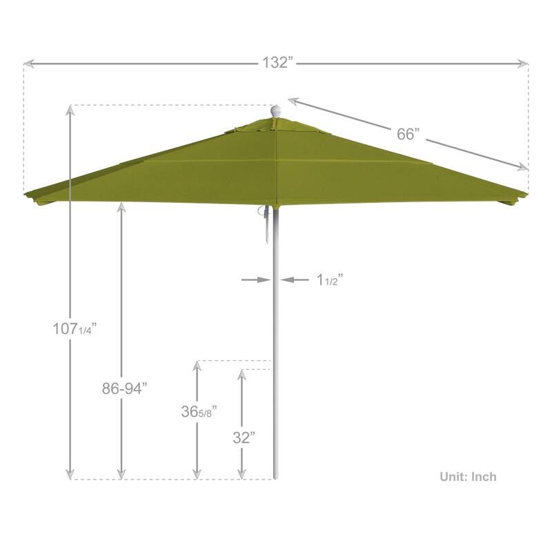 California Umbrella 11' Rd Aluminum Frame, Fiberglass Rib Market Umbrella, Push Open, White Finish, Pacifica Fabric