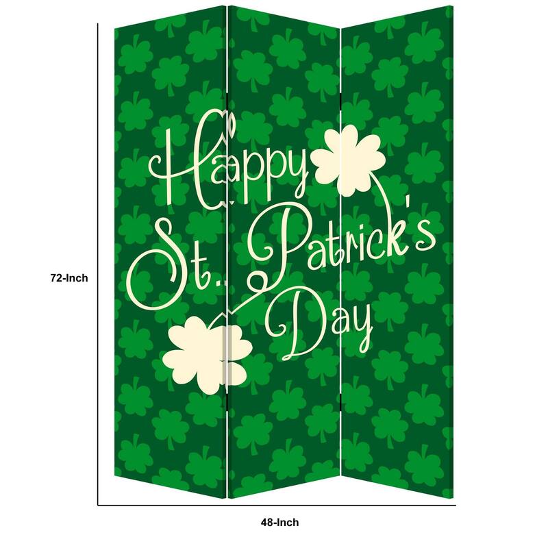 72 Inch 3 Panel Canvas St Patricks Day Print Room Divider,Green