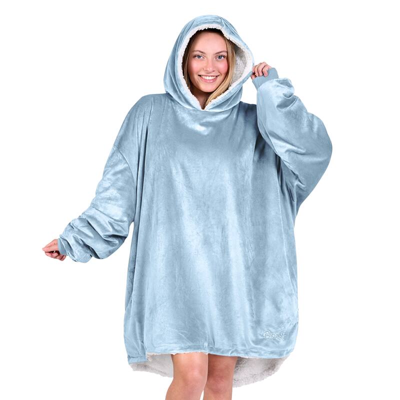 Bare Homey B-Cozy Oversized Sherpa Wearable Blanket - Adult - Light Blue