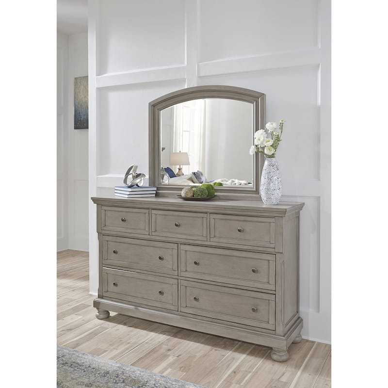 Signature Design by Ashley Lettner Light Gray Dresser and Mirror - Light Gray - 7-drawer