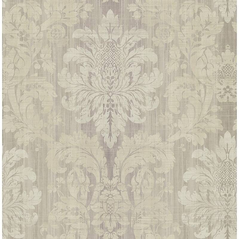 Seabrook Designs Aldeno Striped Damask Unpasted Wallpaper - 20.5 in W x 33 ft. L - Metallic Smoke & Lavender