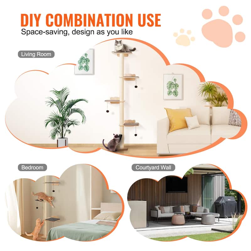 4 Tiers Tall Cat Tree Wood Cat Perch for Sleeping Playing and Climbing