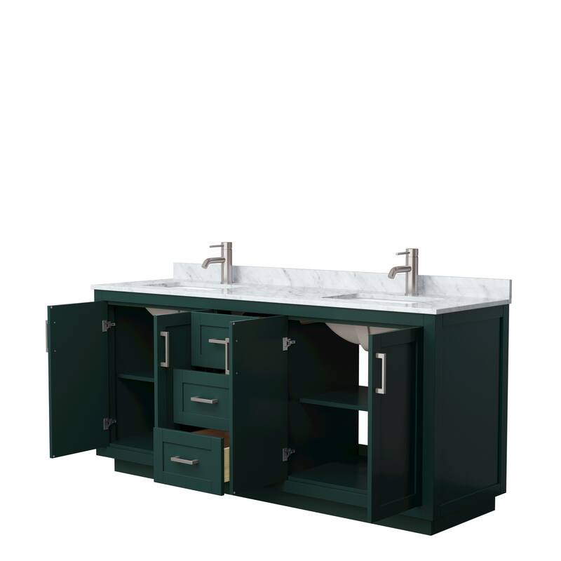 Miranda Double Vanity Set, White Carrara Marble Top, No Mirror