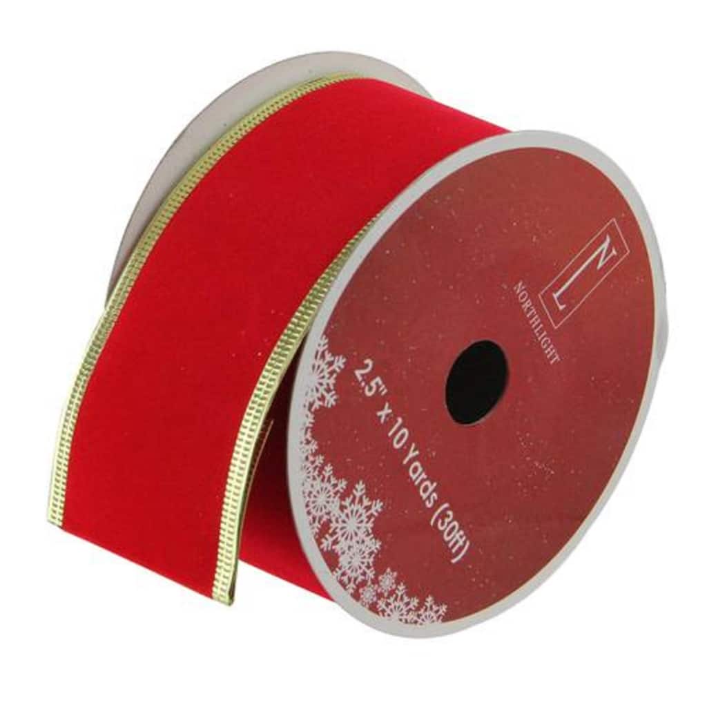 Solid Bright Red and Gold Wired Christmas Craft Ribbon 2.5 x 10 Yards - 2.5"