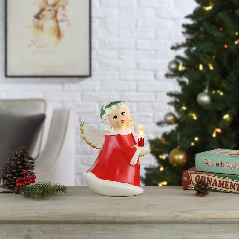 9" Nostalgic Ceramic Lit White Angel
