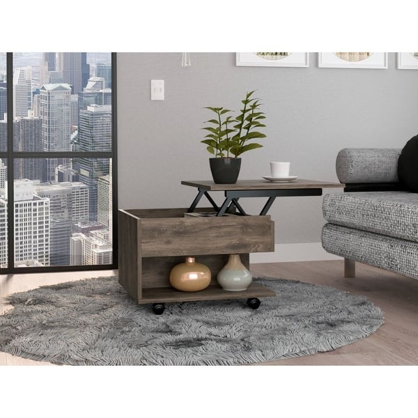 FM Furniture Portland Lift Top Coffee Table with Open Shelf and 4