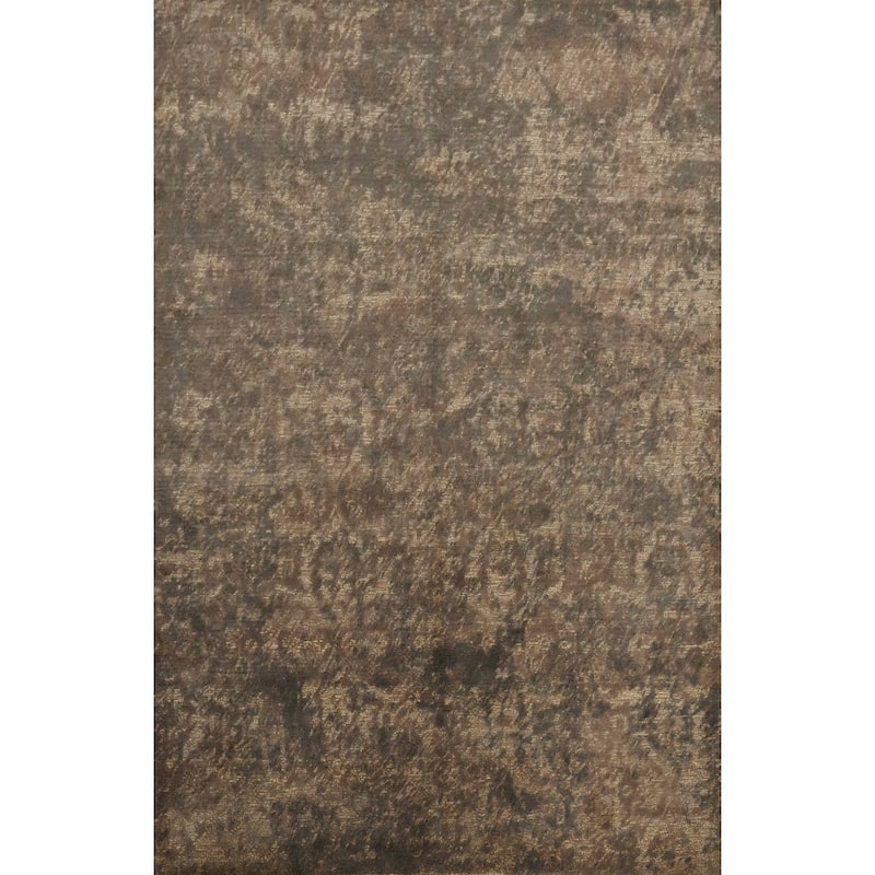 Hand Knotted Oriental Viscose Silk Carpet Modern Abstract Brown Abstract Area Rug - 6' 7'' X 4' 9''