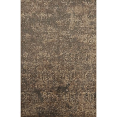 Hand Knotted Oriental Viscose Silk Carpet Modern Abstract Brown Abstract Area Rug - 6' 7'' X 4' 9''