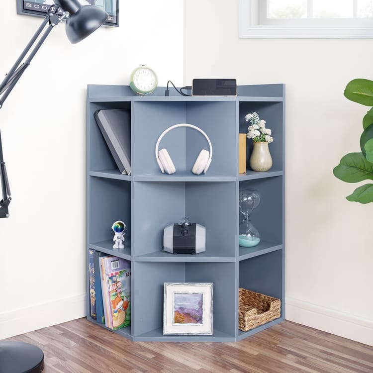 Corner Cabinet with USB Ports and Outlets Corner Cube Storage for Small Space Wooden Storage Cabinet