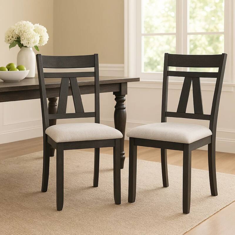 Riby Dining Chair Set of 2, Black Wood Frame, Gray Linen Seating