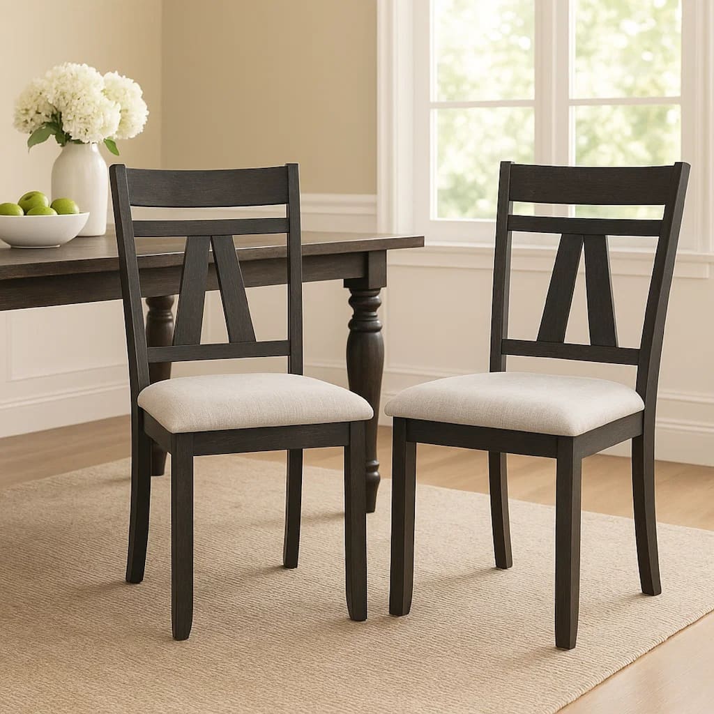 Riby Dining Chair Set of 2, Black Wood Frame, Gray Linen Seating