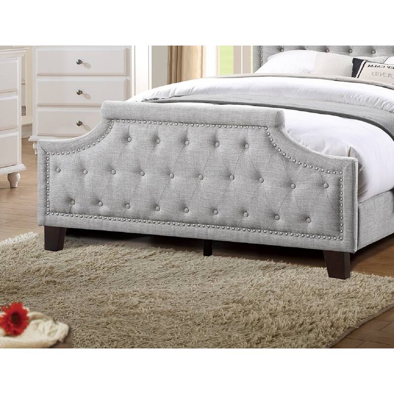 Grey Polyfiber American Traditional 1pcs Queen Size Bed Only Button Tufted Headbaord Footboard Bedroom Furniture
