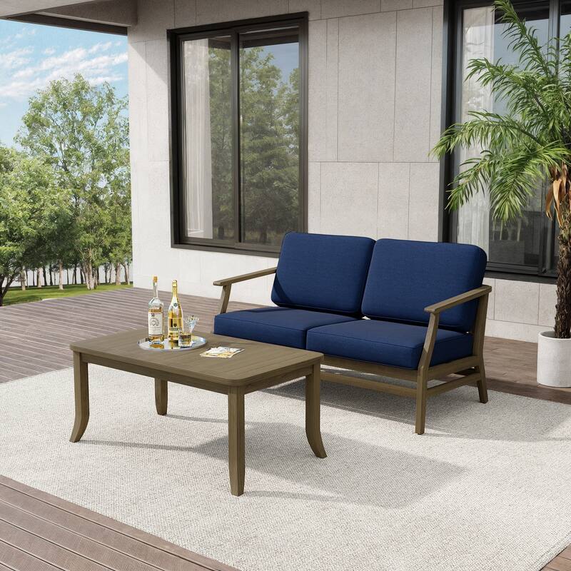 Teak Outdoor Patio Loveseat and Coffee Table Set (2-Piece)