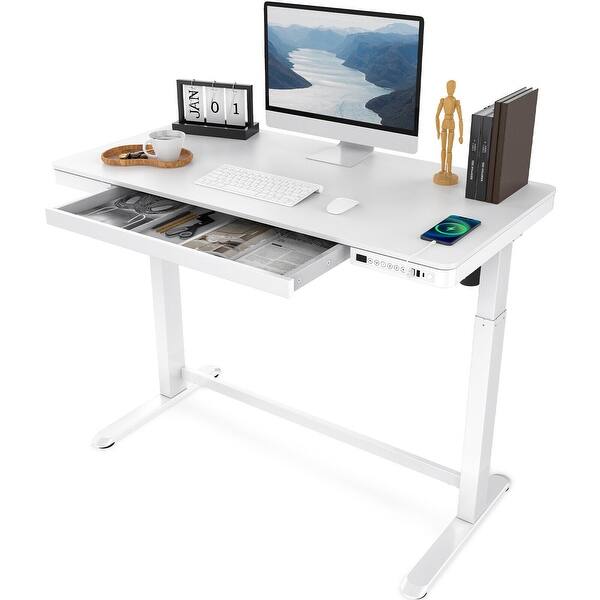 Flexispot Home Office Electric Height Adjustable Desk 48 Width Standing Desk Computer Desk Wooden Top With Drawer Usb Charged Overstock