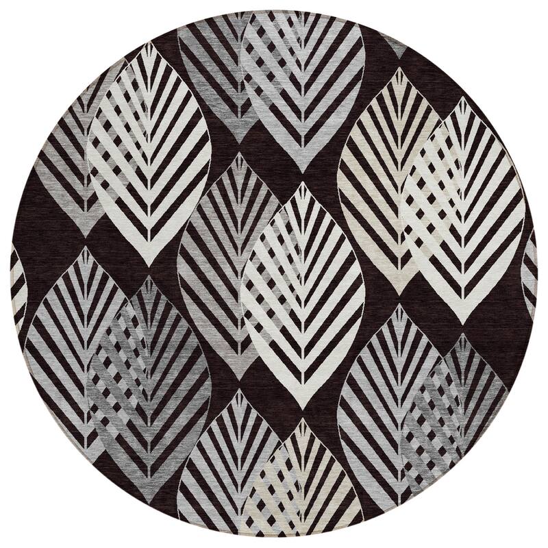 Machine Washable Indoor/ Outdoor Chantille Casual Palm Rug