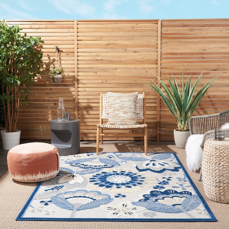 Nourison Aloha Scandinavian Floral Indoor/Outdoor Area Rug - 3'6" x 5'6" - Blue/Grey