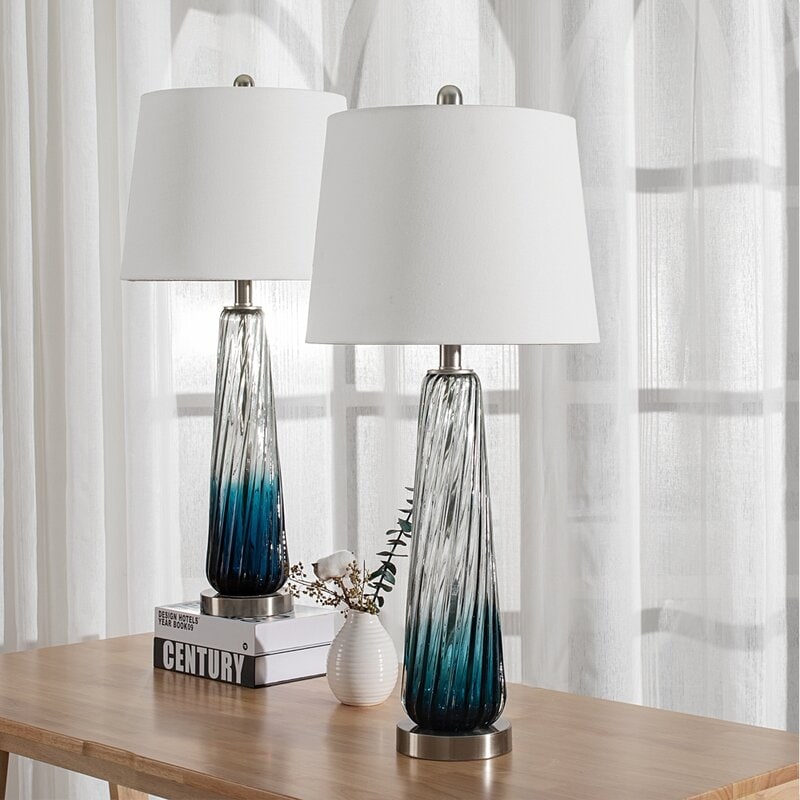 28.75" Gradient Blue Bedside Table Lamp Set (Set of 2)