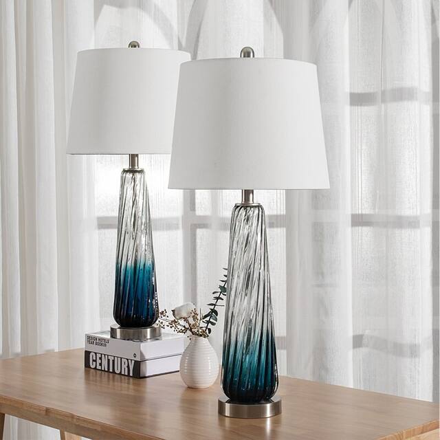 Maxax 28.75" Gradient Blue Bedside Table Lamp Set (Set of 2) - Blue