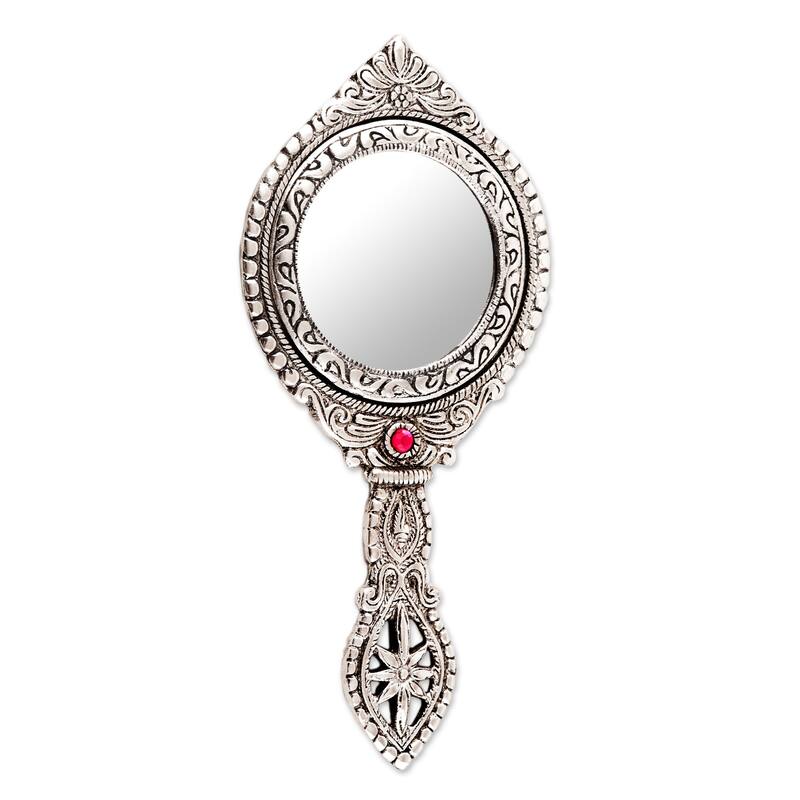 Novica Handmade Artistic Reflection Aluminum Hand Mirror - Multi