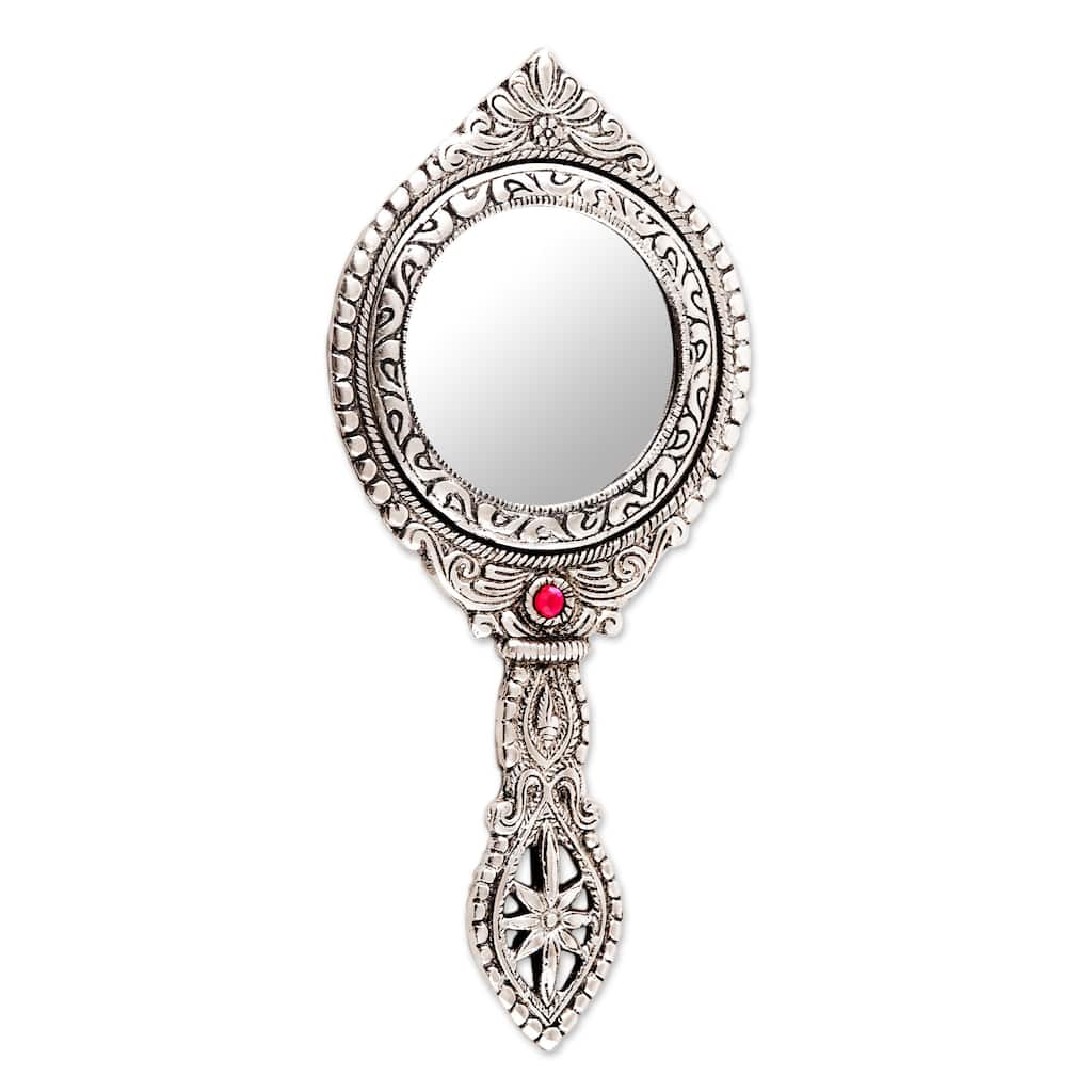 Novica Handmade Artistic Reflection Aluminum Hand Mirror - Multi