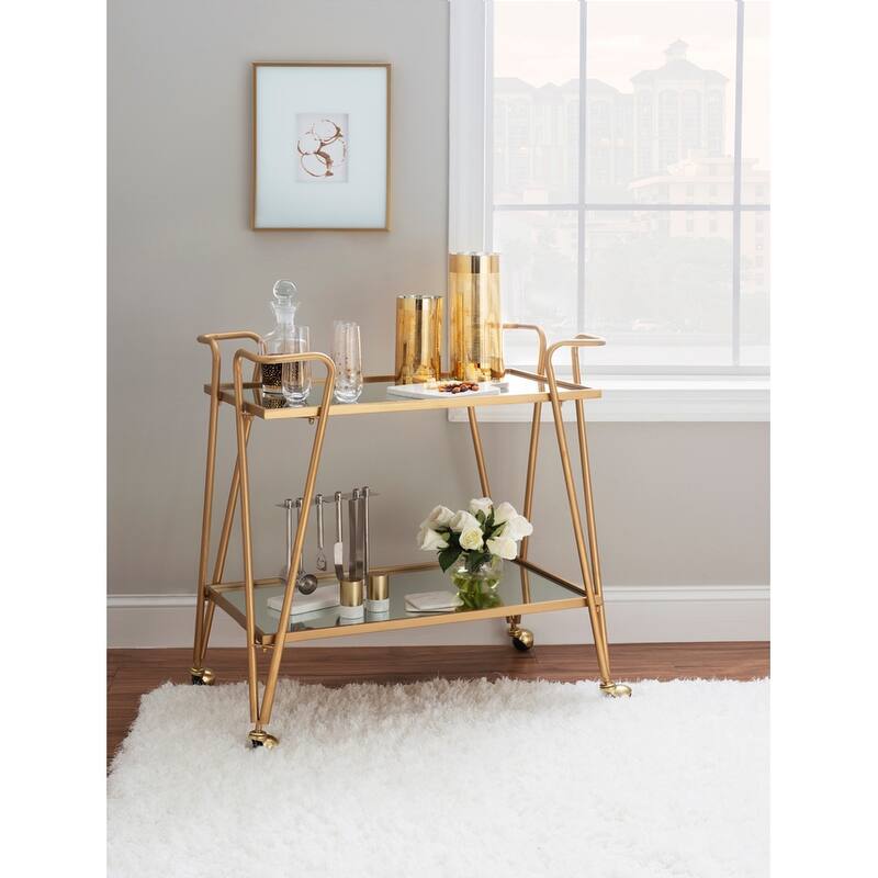 Rosa Mid-Century 2-Teir Rolling Metal Bar Cart - Gold